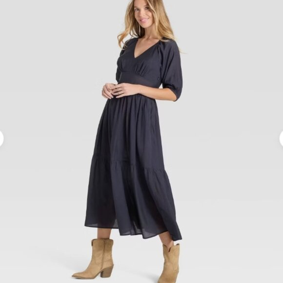 Women's Puff Elbow Sleeve Maxi A-Line Dress - Universal Thread - Picture 1 of 4